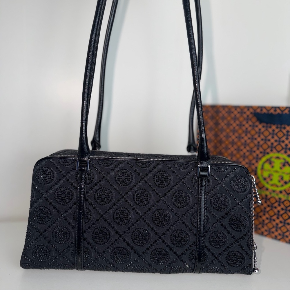 NWT Tory Burch SMALL T MONOGRAM EMBELLISHED MARSHMALLOW SATCHEL